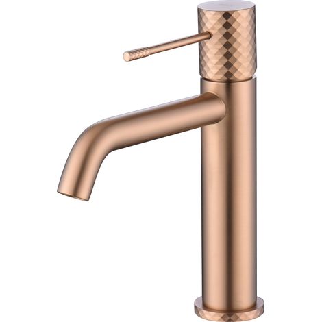 IMEX Miscelatore monocomando lavabo con cuerpo de latón y cartucho cerámico Ø26mm tubos flexibles 38cm acabado PVD oro rosa cepillado modelo GENOVA Imex-BDG053-1ORC