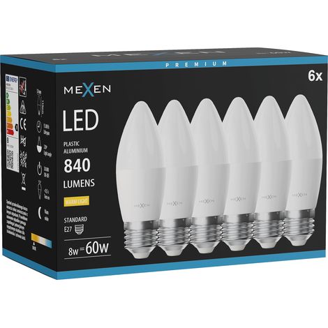 Mexen Nova 6x Ampoule LED E27, C37, 8W, Chaude - 3000K, 840 lm - L102-E27-0830-01x06 (1/3)