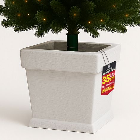 Base Albero di Natale Vaso Bianco Supporto 30x30x35cm con Attacco Universale