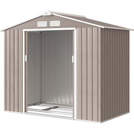 Cabane de Jardin Métal avec Double Porte Coulissante et Aération 2,1x1,3m Marron Clair