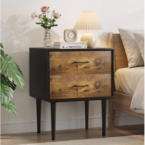 Mesita de noche con 2 cajones MDF marrón OKMYHOME (1/5)