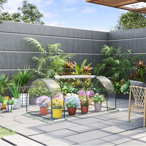 Serra da giardino 200x100x80 cm, porta arrotolabile, copertura trasparente, telaio in acciaio e plastica verde (1/5)