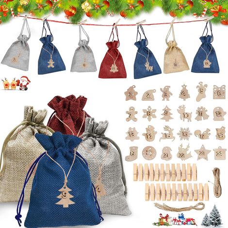 Calendrier de l'Avent, sac cadeau de Noël, sac à bonbons, sac en tissu numéroté 24, cordon de serrage en lin : Style 11