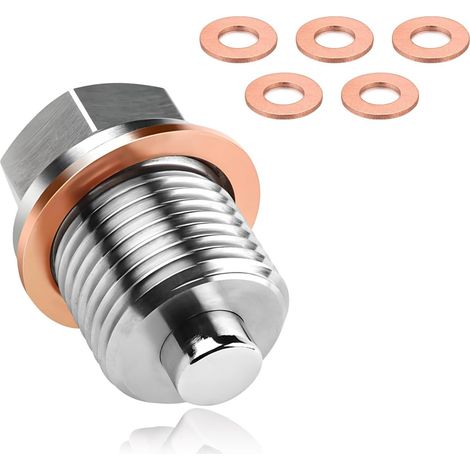 Tapón de drenaje de aceite magnético M18x1.5 fabricado en acero inoxidable con 5 arandelas de cobre, junta M18 + 5 para un sellado perfecto. (1/5)