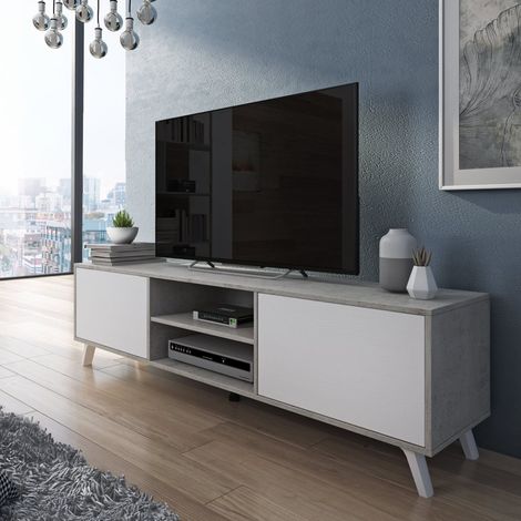 Mobile Porta tv Misinto, Cassetti, un Ripiano, 2 Ante, 180x40x49h cm Grigio Cemento (1/3)