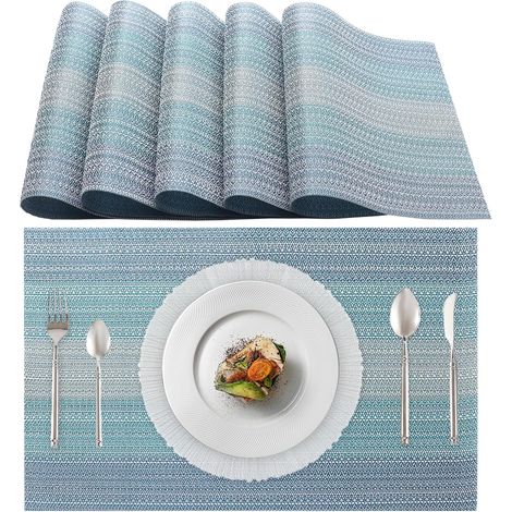 6er-Set abwaschbare Platzsets, leicht zu reinigen, rutschfest, hitzebeständig, ideal für den Küchentisch, hellblau (1/5)
