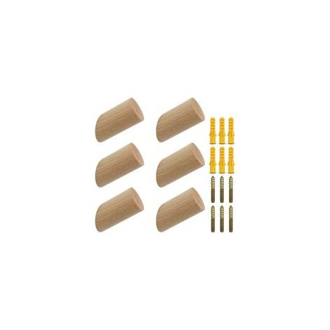 Lot de 6 Patères en Bois Crochets Muraux en Bois Naturel 3x6cm Crochets en Hêtre 45° Crochet de Cintre pour Vêtements Écharpe Chapeau Sac - Charge Maximale 15 kg (1/3)