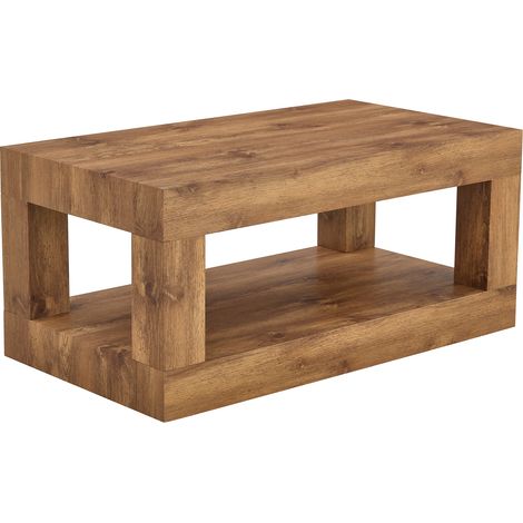 Mesa de centro rectangular de doble nivel en MDF con almacenaje abierto (1/5)