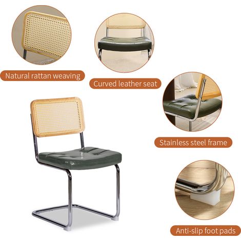 Ensemble de 4 chaises de salle à manger, fauteuils design en simili cuir avec pieds en métal chromé, style vintage Breuer, chaises rembourrées pour cuisine, salon et bureau. (1/5)