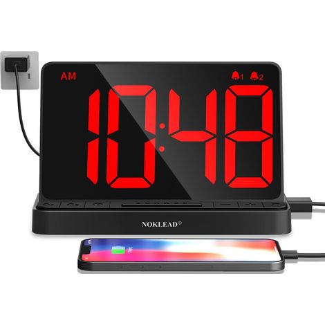 Réveil Numérique avec Écran LED 6,5" Multicolore USB Grande horloge de chevet sur secteur avec luminosité réglable, alarme Snooze et affichage couleur pour chambre (1/5)