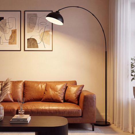 Lampadaire sur Pied Salon Arc Moderne Noir 204 cm E27 Incluse OVEL FL02 (1/5)