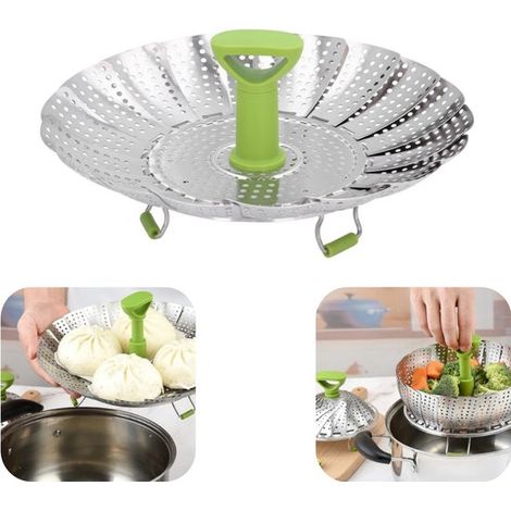 Panier vapeur pliable 23,5 cm - passoire en inox pour légumes, fruits de mer et fruits, vert (1/5)