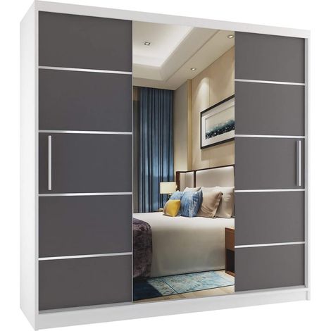 Schiebeschrank Belini 200 cm Mit Schubladen mit Spiegel grau anthrazit graphit Hersteller (1/3)