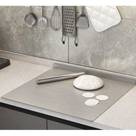 Esta tabla de cortar de acero inoxidable de 30 x 30 cm presenta un diseño con borde plegado y es adecuada para encimeras de cocina. (1/5)
