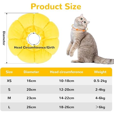 Colerette Chat Anti Léchage, Collier de Protection Chat Tournesol, Collier de Récupération pour Chats, Coton Colerette Anti Lechage, Ajustable 10-18cm, XS (1/3)