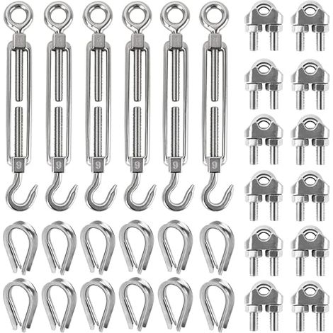 M6 Stainless Steel Cable Tensioner, 6 mm Steel Cable Ties Rings for Metal Cable, Hook Tensioner Kit for Curtains,Clothesline, Climbing Plant, Cable Suspension (1/5)