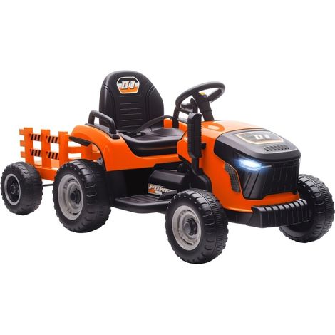 Tracteur électrique enfant avec remorque amovible et télécommande, 12V, orange, 3-8 ans (1/5)