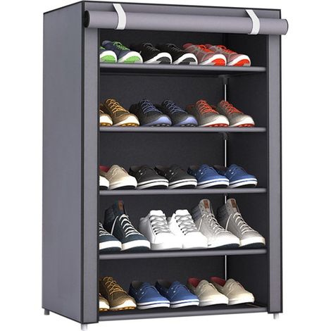 Étagère à chaussures verticale, armoire de rangement pour chaussures d'entrée de porte pour entrée, étagères à chaussures en plastique, organisateur pour placard en tissu (5 niveaux) (1/5)