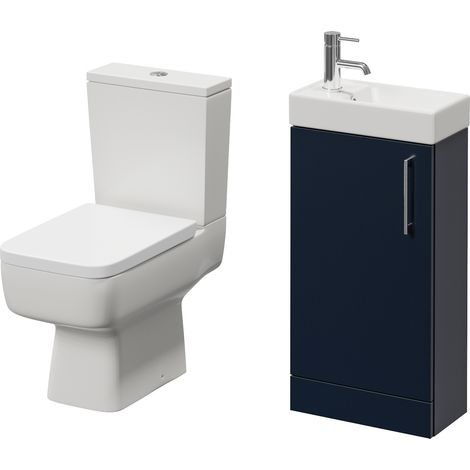 Napoli Cube Deep Blue 400mm Single Door Vanity Unit and Toilet Suite with Align Basin - 400mm - Chrome 160mm Handle