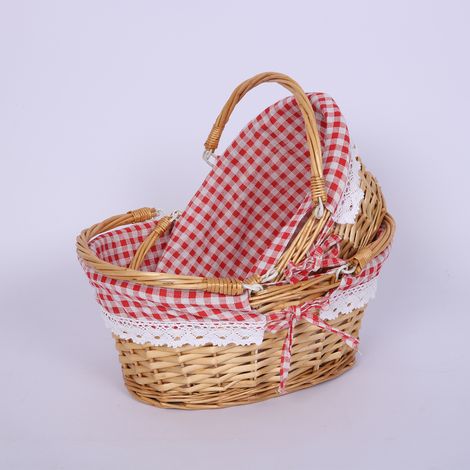 Panier tressé pliable en rotin écologique portable avec poignée, idéal pour un pique-nique ou une salle de bain. Cadeau parfait. (1/5)