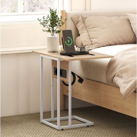 Tavolino laterale pieghevole a C con stazione di ricarica USB, 39 x 29 x 57 cm, bianco HAVRYA (1/5)