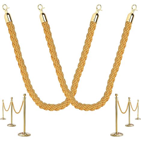 Lot de 2 Cordes de Barrière 1,5 m Ø 30 mm, Corde de Délimitation Tressées avec Mousquetons Dorés, Corde de Guidage Épaisse pour Contrôle de Foule, Hôtels et Expositions (Doré) (1/5)