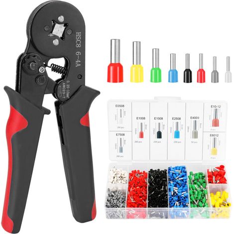 Kit de pinces à sertir pour embouts de câbles HSC8 6-4 0,25-10 m² AWG23-7, pince à sertir haute dureté avec 1200 embouts de câbles à sertir. (1/4)