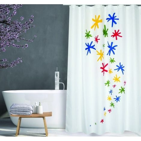ORION Cortina de Ducha de Poliéster 180x200cm CALIDAD PREMIUM Multicolor - Anillas incluidas MSV (1/3)