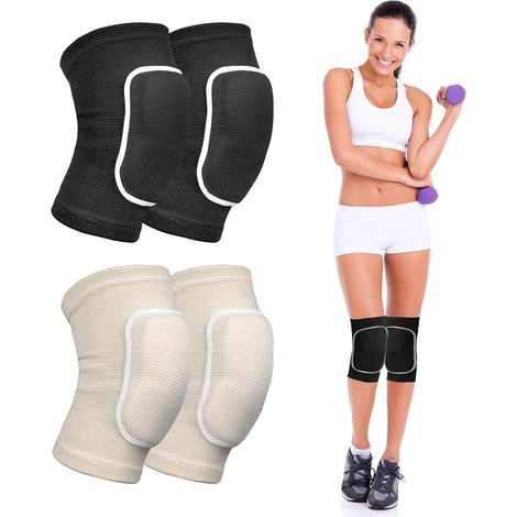 2 Paires Genouillere Danse Sport Femme Protection Genoux Travail Tennis Ballet Yoga Rugby Basketball Course a Pied Noir M (1/5)
