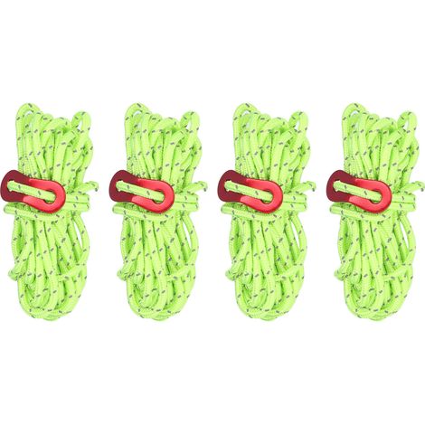 Lot de 4 cordes réfléchissantes de 4 mm pour tente, haute résistance et légères, vertes, idéales pour le camping et les hamacs. (1/5)