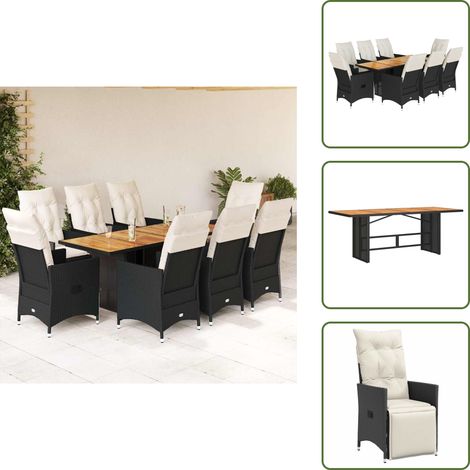 Muebles de exterior - vidaXL Set de comedor de jardín 9 pzas y cojines ratán sintético negro - Asiento reclinable