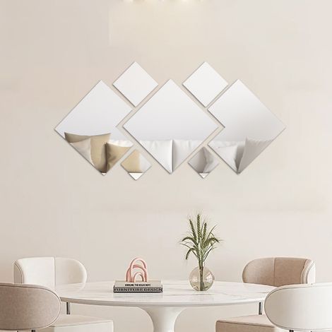 7 Pièces Argent Miroir Adhesif Mural Autocollant, Miroirs Muraux, Mirroir Murales Chambre, Miroir Porte, Miroir Decoration Murale, pour Salon Chambre Salle de Bain