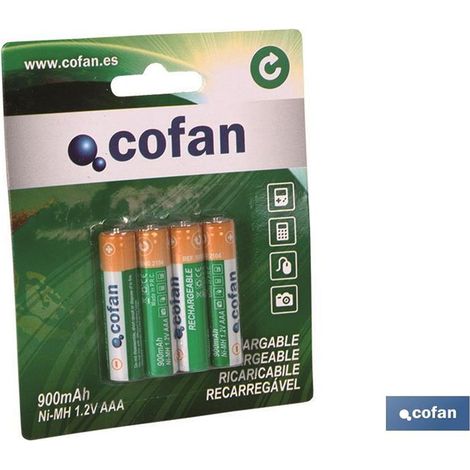 Plaquette thermoformée de 4 piles rechargeables Ni-MH AAA 900 mAh 1,2 V, vendues à l'unité