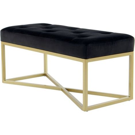 Banc Design Velours "Cameron" 90cm Noir & Or