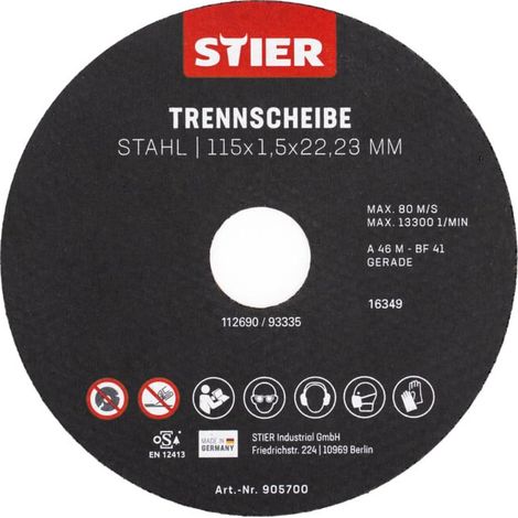 Disques à tronçonner STIER, acier, 115 x 1,5 x 22,23, forme 41, droits, 25 pièces 25 pièces (1/5)