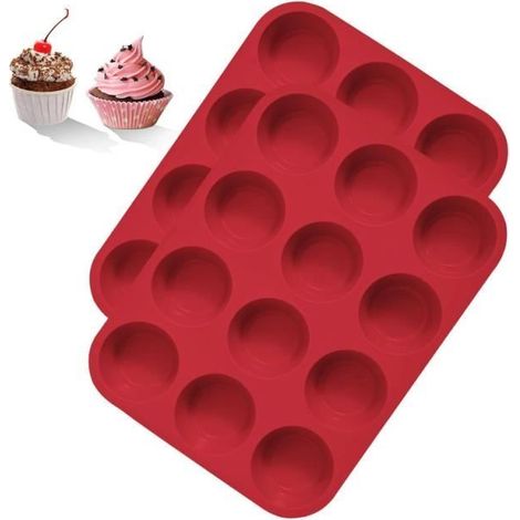 2 Pièces Moule Muffins Silicone, Antiadhésif et Facile à Démouler - Réutilisable Moule Cupcake Peut 12 Cupcakes,(Rouge)-wj (1/4)