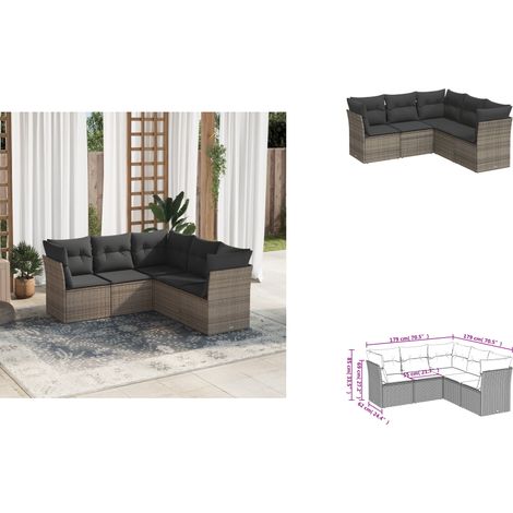 Salon de jardin 5 pcs avec coussins gris résine tressée - Ensemble Salon De Jardin - Mobilier Extérieur - Canapé Jardin - Résine Tressée - Rotin Synthétique (1/3)