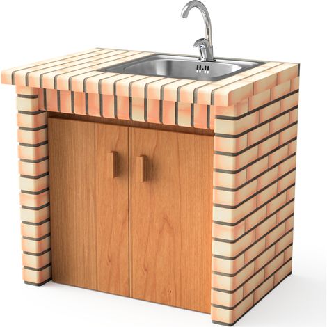 MOVELAR - Módulo Luxor lavabo y grifería / Puertas para Barbacoa de Obra Prefabricada (Gris, naranja - 94 x 70 x 70 cm) - Uso en Exteriores (1/2)