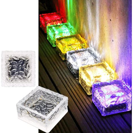 Pave Solaire En Verre - Dalle Lumineuse Led 105x105x55mm - Eclairage Extérieur Jardin Terrasse - Lot De 2 Avec Télécommande (1/5)