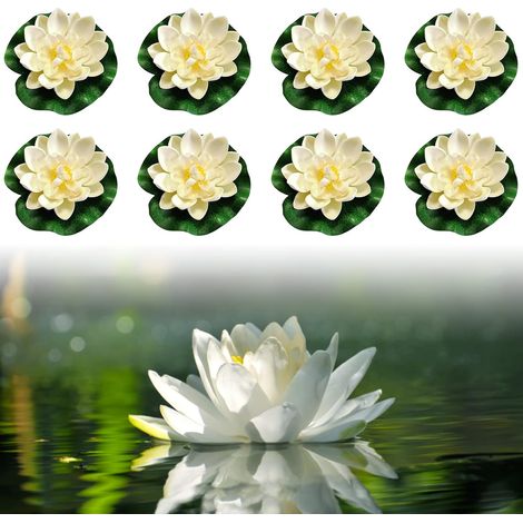 Set mit 8 künstlichen Seerosen – realistische, schwimmende EVA-Schaumstoffeinlagen – Teich-, Pool- und Gartendekoration – 10 cm, mehrfarbig (1/5)
