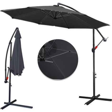 Sonnenschirm mit Handkurbel wetterbeständig 350 cm x 350 cm Stahl Polyester Grau (1/5)
