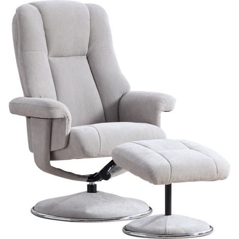Fauteuil relax pivotant nordique avec repose-pieds en tissu chenille gris et socle métallique (1/5)