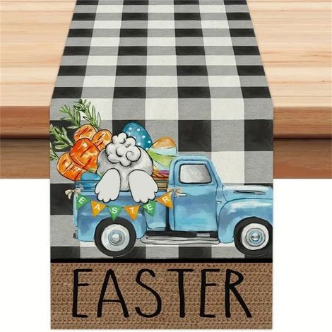 Serviette De Table De Pâques - Lapin Et Œuf Imprimés - Tissu Lin Polyester - Décoration Vintage Pour Table De Fête - 1 Pièce (1/5)