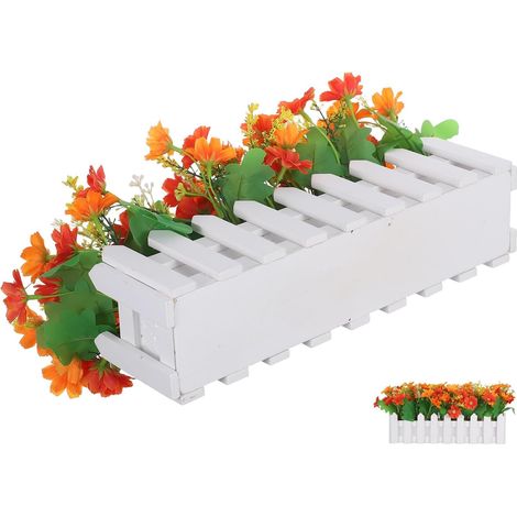 Fleurs de Chrysanthème Décoration Artificielles Pot en Bois Style Clôture Orange, Détails Réalistes Prêtes à Exposer pour Jardin et de Mariage (1/5)