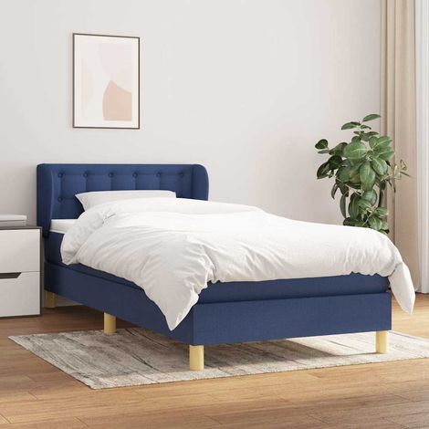 Cama box spring con colchón tela azul 80x200 cm (1/5)