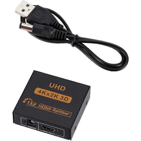 Répartiteur HDMI compatible 4K 3D, répartiteur HDMI haute définition 1080p à 2 ports, adaptateur 1 entrée 2 sorties compatible avec PC, boîtier TV, PS3, répartiteur HDMI 1x2 (1/5)