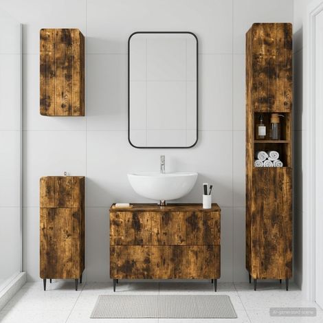 vidaXL 4 Piece Bathroom Cabinet Set ZWOLLE Smoked Oak Engineered Wood (1/5)