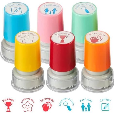 HOXILEELEOTampons Enseignants - Non spécifié - Lot de 6 - Auto-encreur - Couleurs variées - 33 x 13 mm Multicolore EPONGE (1/4)
