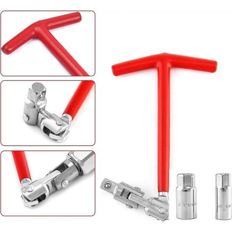 Jeu de clés à douille pour bougie d'allumage, clé de retrait de douille de bougie d'allumage à poignée en T 16 mm 21 mm (rouge) (1/3)