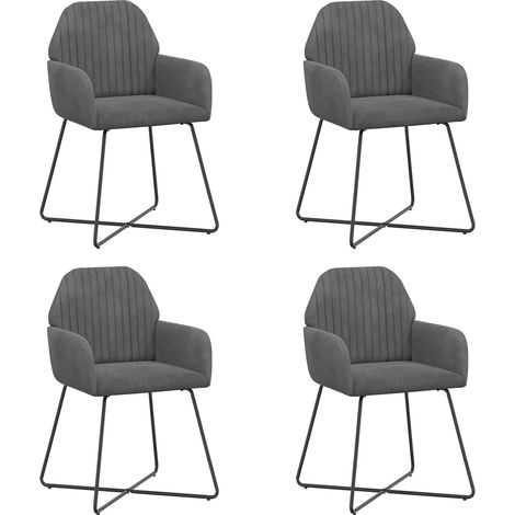 Chaises de Salle à Manger avec Accoudoirs Assise en Velours et Métal Gris Foncé Lot de 4 (1/5)